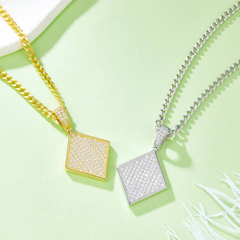 方块嘻哈NecklaceS925银PendantMoissanite厘石D级0.85ct